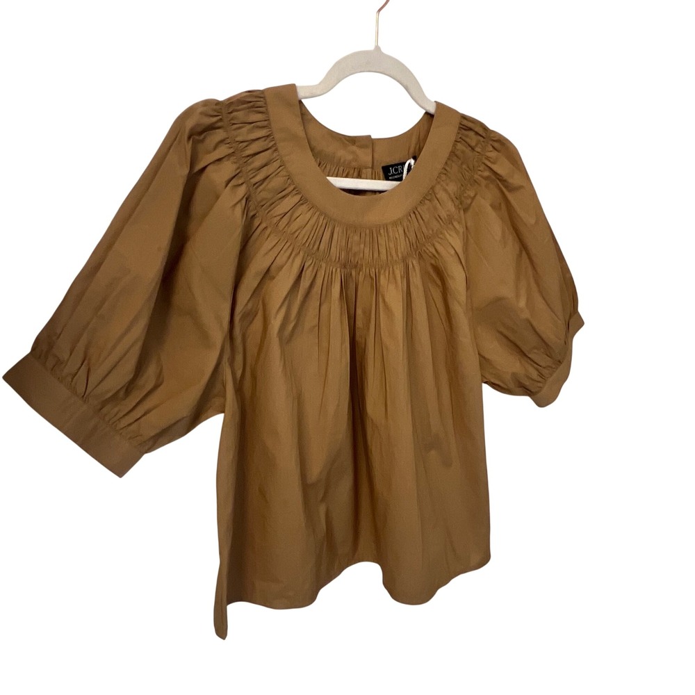 J.Crew NWT Smocked Poplin Puff Sleeve Top in Honey Brown. 
Womens Medium